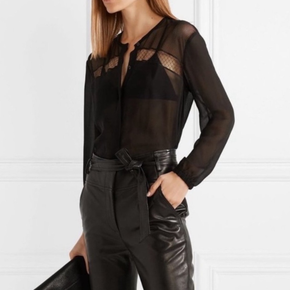 Rag & Bone Black Silk Sheer Button Front Blouse Small